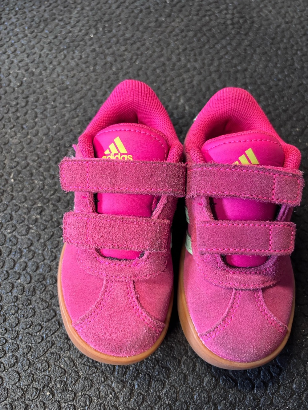 adidas Kids Hot Pink Suede Velcro Sneakers with Gum Sole